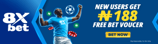 8XBET - New users get N188 free bet voucher